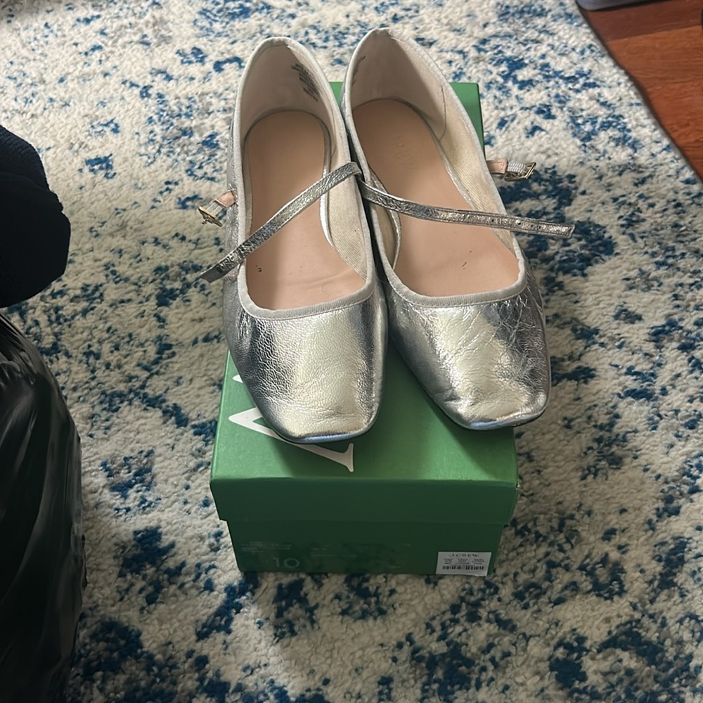 Jcrew Quinn square-toe Mary Jane flats in crinkled metallic leather - Picture 2 of 2